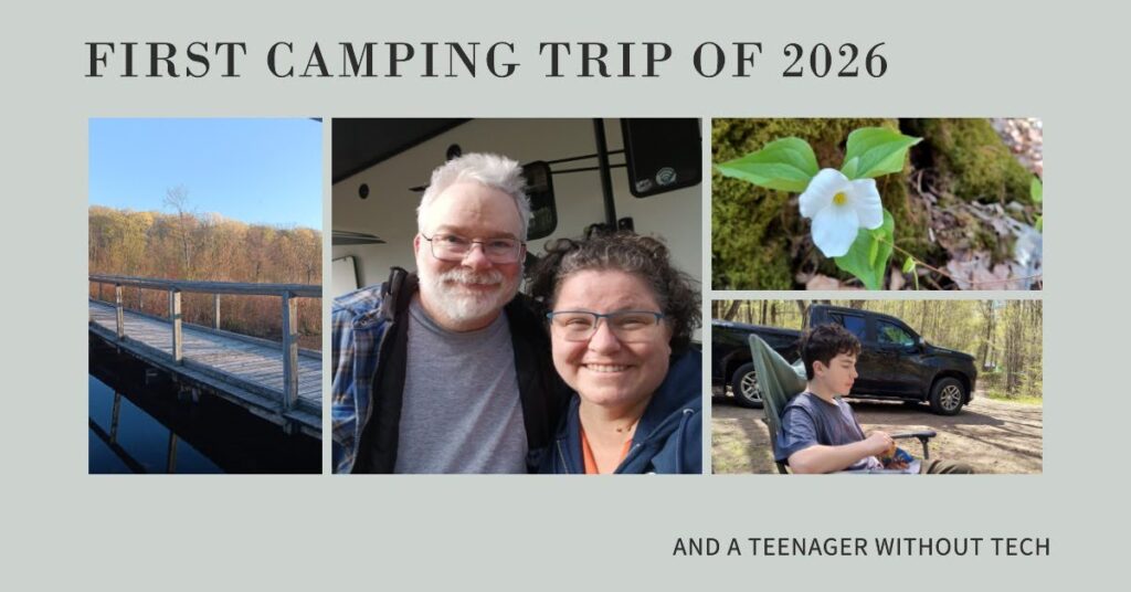 Our family setting up our travel trailer on the first RV camping trip of the 2026 season.